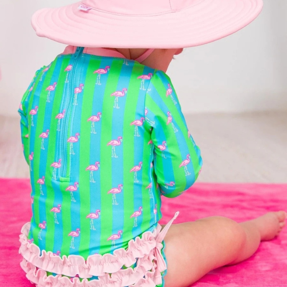 Ruffle Butts Baby Girl Swimsuit One Piece Size 3-6 Months Flamingos Ruffles Girl - Picture 7 of 7